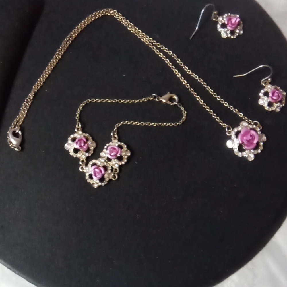 Avon Floral Jewelry Set with Purple Accents